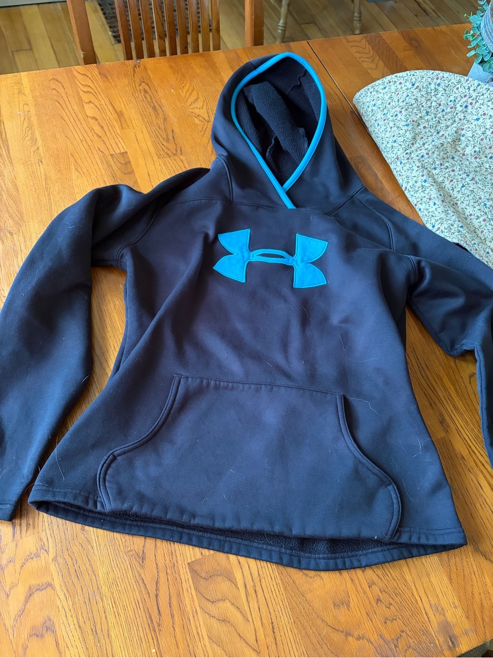 Under Armour Kids Black Hoodie with Bright Blue Logo